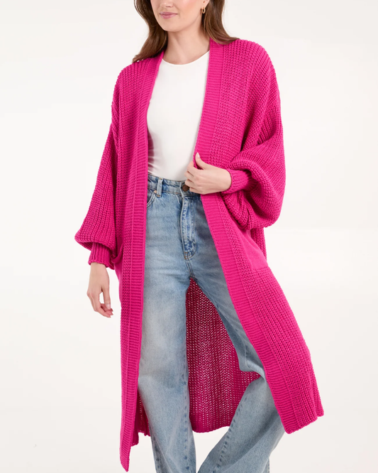 Edge to Edge Long Knitted Cardigan in Fuchsia