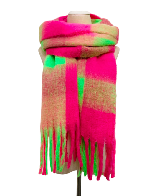 Neon Check Chunky Tassel Blanket Scarf