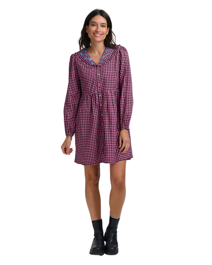Ondrea Pink Gingham Check Mini Smock Dress