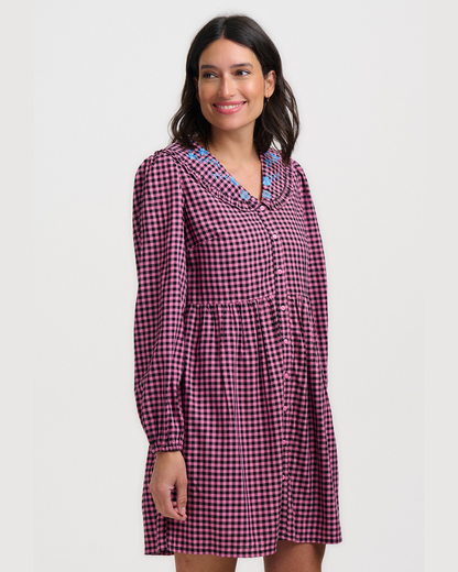 Ondrea Pink Gingham Check Mini Smock Dress