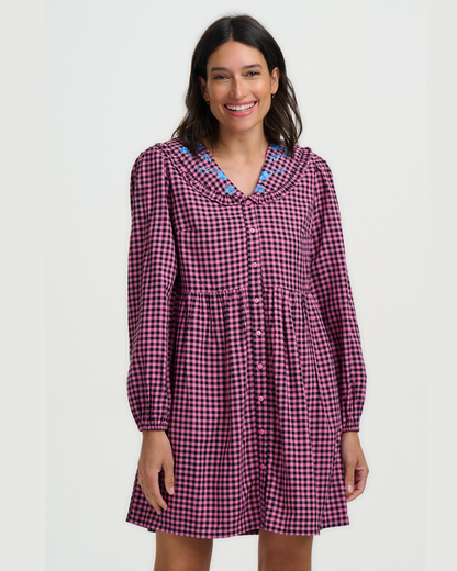 Ondrea Pink Gingham Check Mini Smock Dress