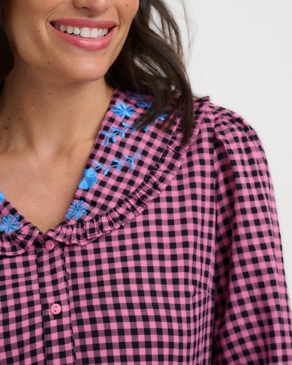 Ondrea Pink Gingham Check Mini Smock Dress