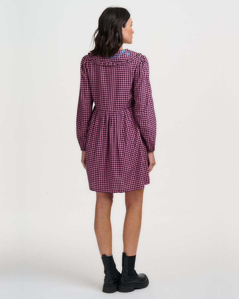 Ondrea Pink Gingham Check Mini Smock Dress