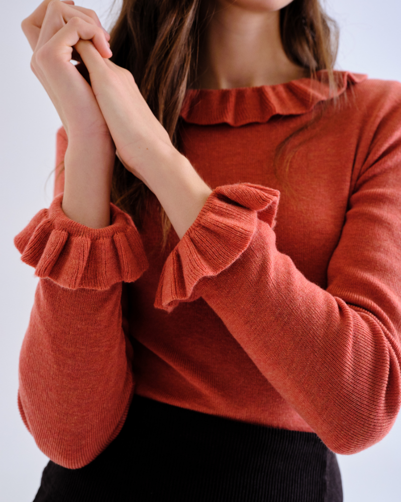 Orange Frill Detail Knitted Jumper