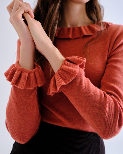 Orange Frill Detail Knitted Jumper