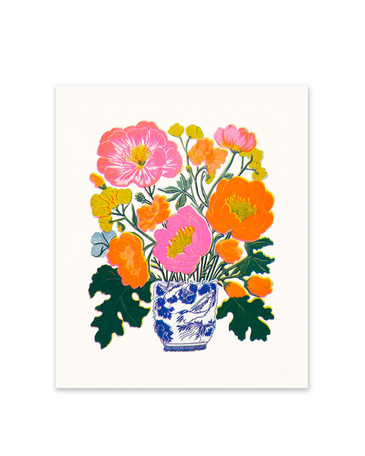 Orange And Pink Peonies Riso Art Print