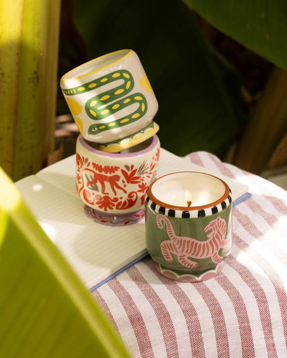 Peacock Ceramic Candle Misted Lime