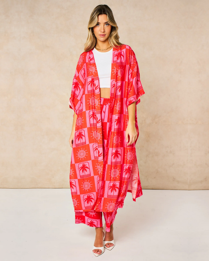 Palm Tree & Suns Longline Kimono