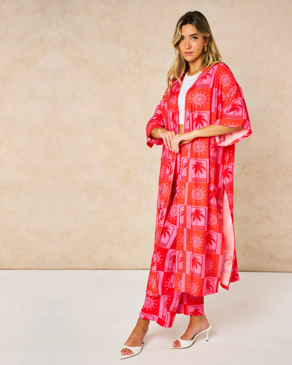 Palm Tree & Suns Longline Kimono