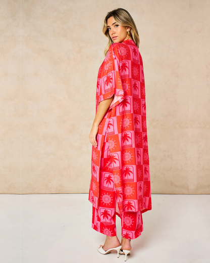 Palm Tree & Suns Longline Kimono