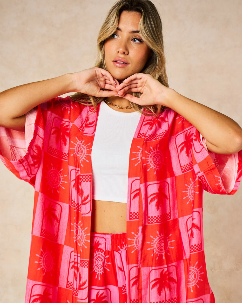 Palm Tree & Suns Longline Kimono