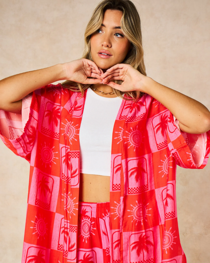 Palm Tree & Suns Longline Kimono