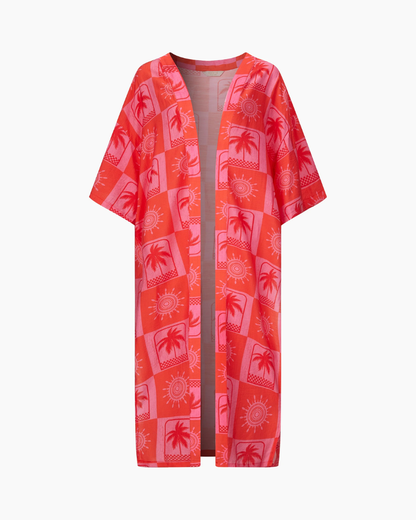 Palm Tree & Suns Longline Kimono