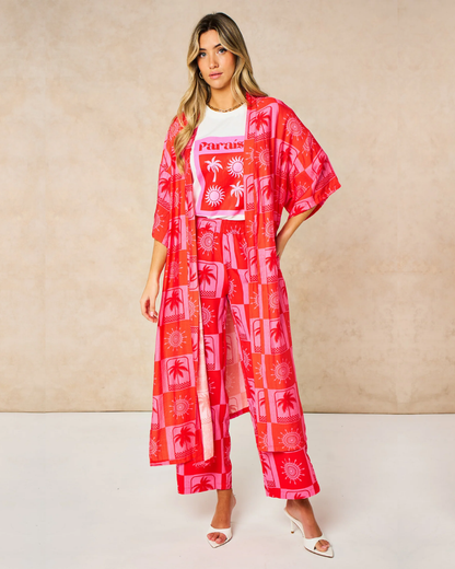Palm Tree & Suns Longline Kimono
