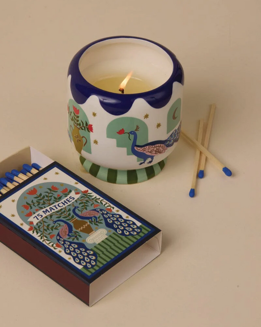 Peacock Ceramic Candle Misted Lime
