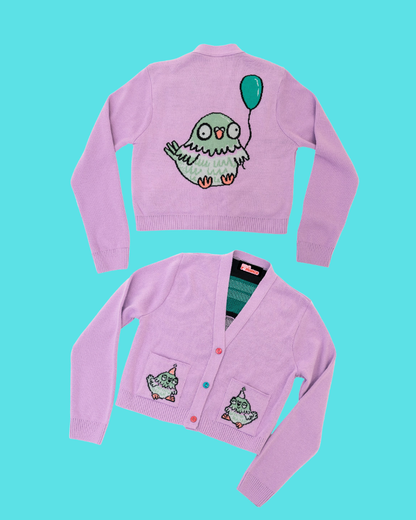 Party Pigeon V- Neck Lilac Cardigan Rebel Romance x Katie Abey