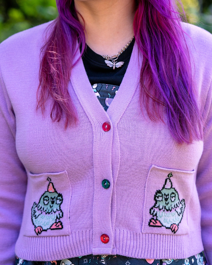 Party Pigeon V- Neck Lilac Cardigan Rebel Romance x Katie Abey