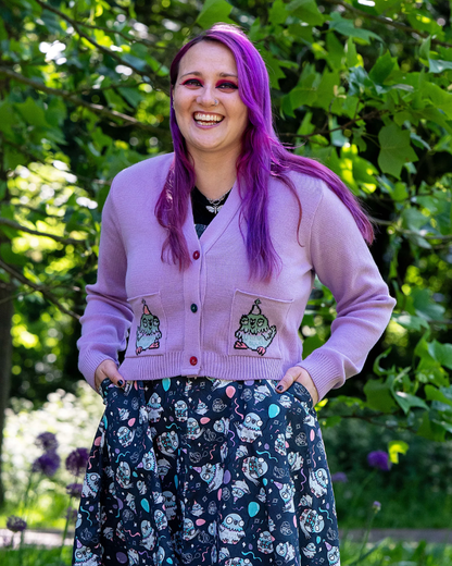 Party Pigeon V- Neck Lilac Cardigan Rebel Romance x Katie Abey