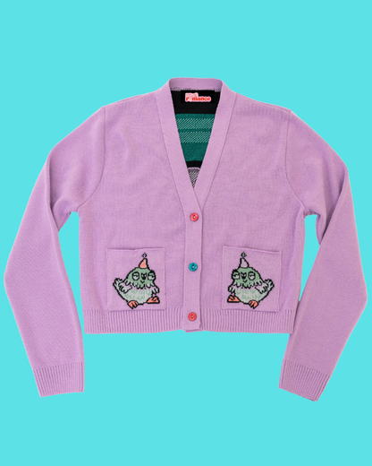 Party Pigeon V- Neck Lilac Cardigan Rebel Romance x Katie Abey