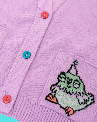 Party Pigeon V- Neck Lilac Cardigan Rebel Romance x Katie Abey