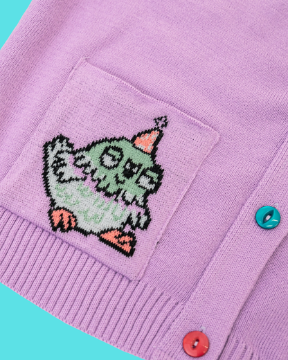 Party Pigeon V- Neck Lilac Cardigan Rebel Romance x Katie Abey