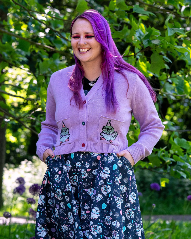 Party Pigeon V- Neck Lilac Cardigan Rebel Romance x Katie Abey