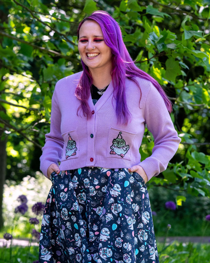 Party Pigeon V- Neck Lilac Cardigan Rebel Romance x Katie Abey