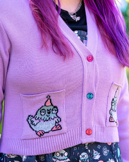 Party Pigeon V- Neck Lilac Cardigan Rebel Romance x Katie Abey