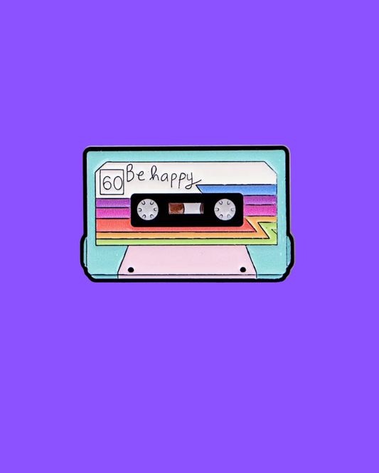 Be Happy Retro Cassette Pin Badge