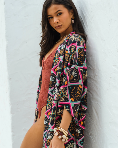 Tropical Pineapple Longline Kimono