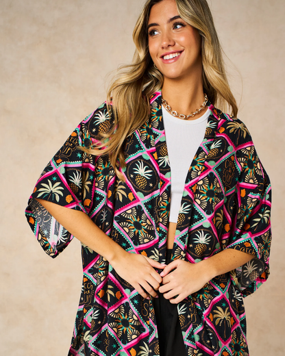 Tropical Pineapple Longline Kimono