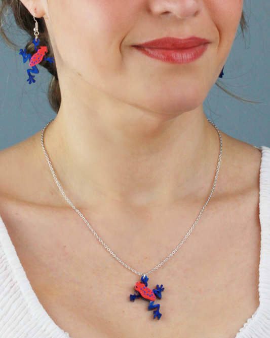 Dart Frog Pink And Blue Pendant Necklace