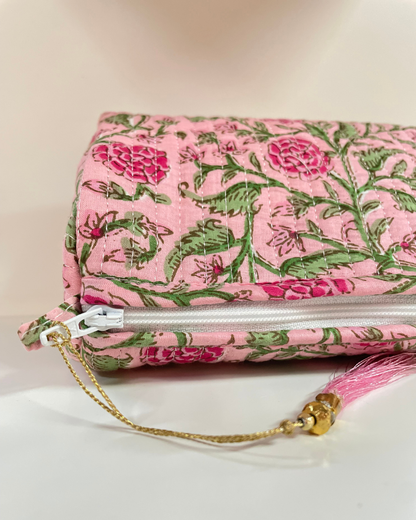 Pink Quilted Flower Wash Bag in Assorted Sizes