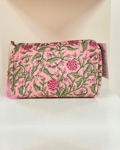 Pink Quilted Flower Wash Bag in Assorted Sizes