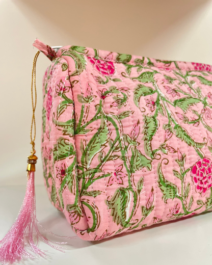 Pink Quilted Flower Wash Bag in Assorted Sizes