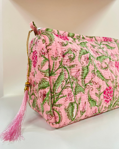 Pink Quilted Flower Wash Bag in Assorted Sizes