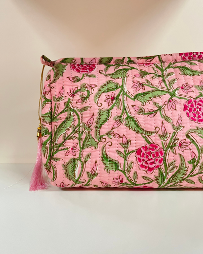 Pink Quilted Flower Wash Bag in Assorted Sizes