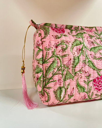 Pink Quilted Flower Wash Bag in Assorted Sizes