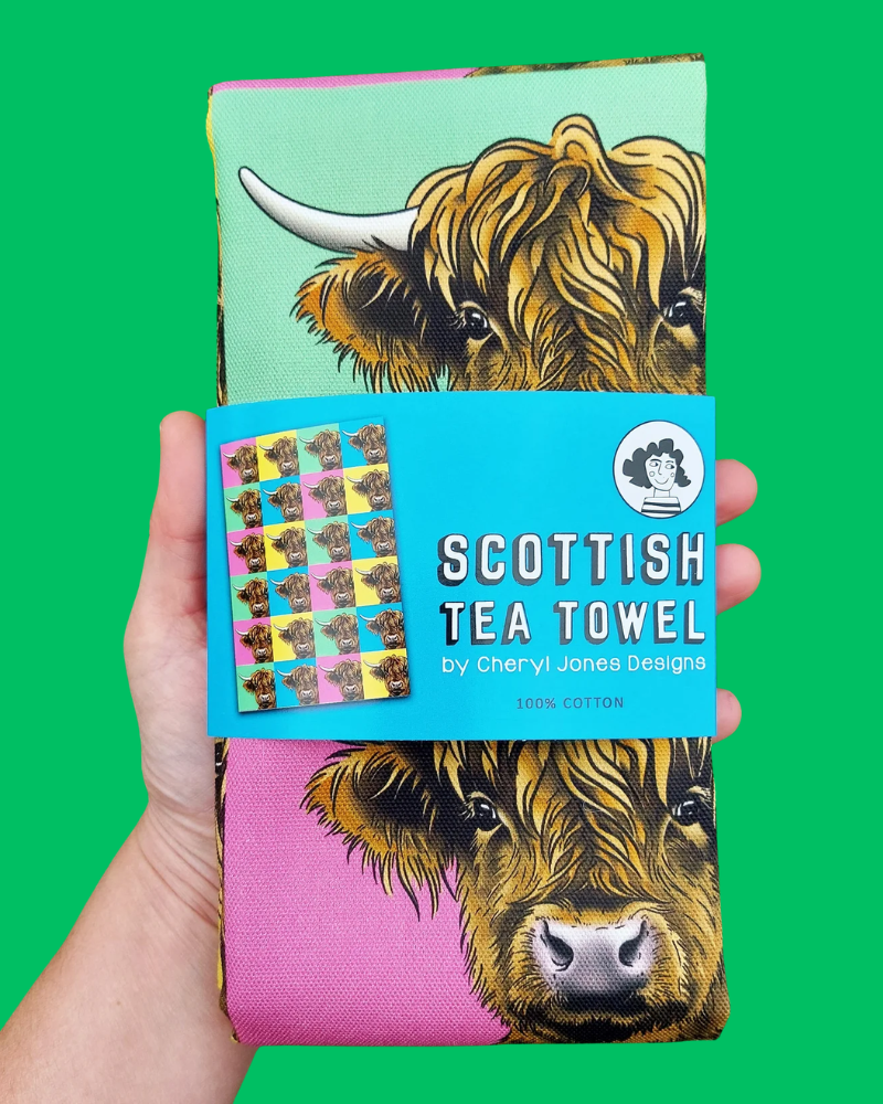 Pop Art Highland Cow Tea towel