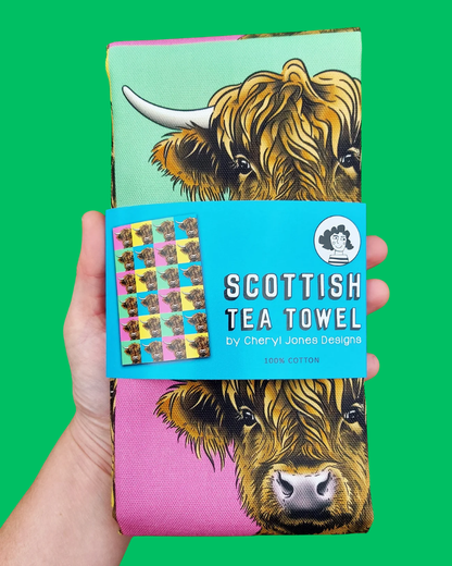Pop Art Highland Cow Tea towel