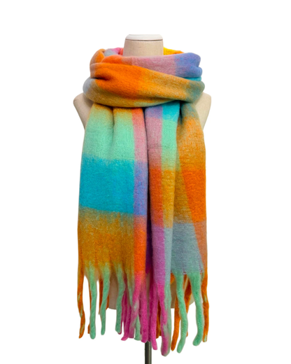 Pastel Pop Check Chunky Tassel Scarf