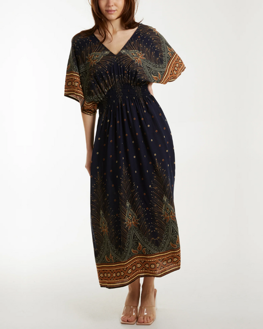 Peacock Print Maxi Dress