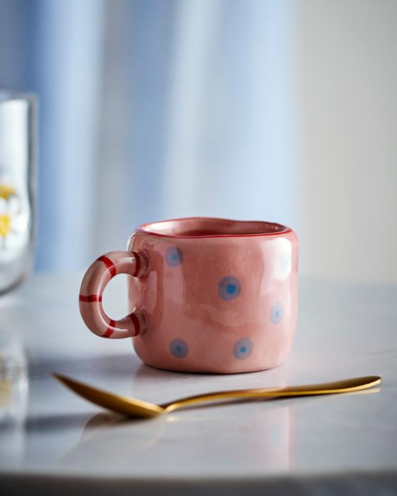 Nini Stoneware Cup Rose With Blue Polka Dots