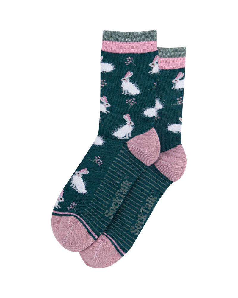 Bunny Rabbit Unisex Fluffy Bamboo Socks in Forest Green