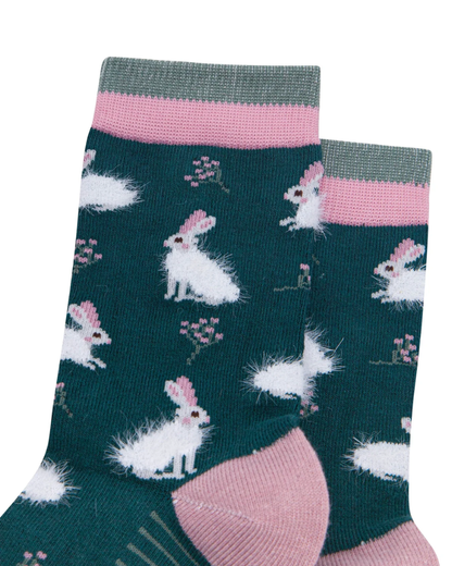 Bunny Rabbit Unisex Fluffy Bamboo Socks in Forest Green