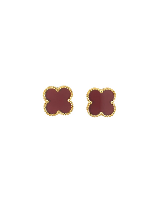 Red Four Leaf CloverEarrings 18K Gold Plated