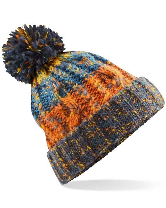 Retro Blues Beechfield Corkscrew Pom Pom Beanie
