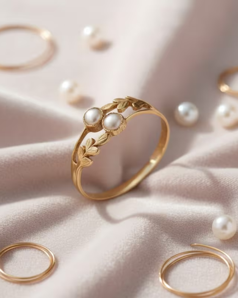 Pearl And Leaf Brass Ring