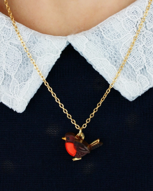 Mini Robin Bird Charm Necklace