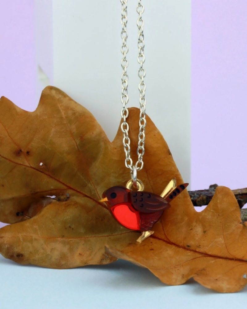 Mini Robin Bird Charm Necklace